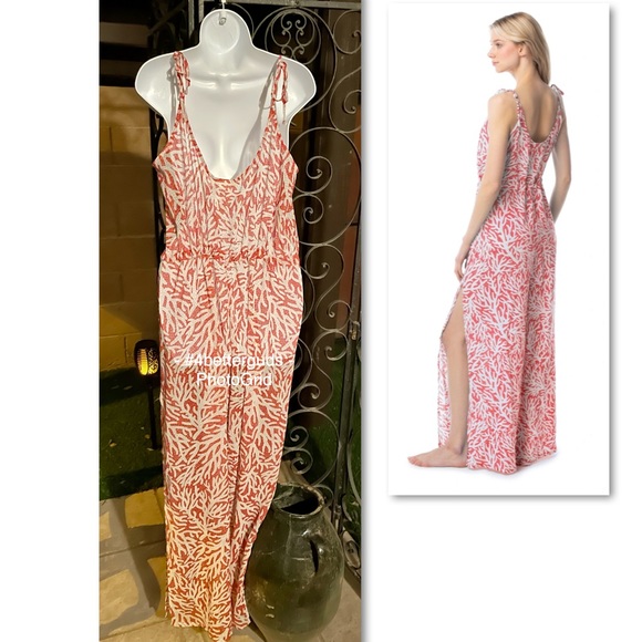 MICHAEL Michael Kors Jumpsuit Swim Cover Up Adjustable Sheer Coral Red Mosaic M - Picture 15 of 16